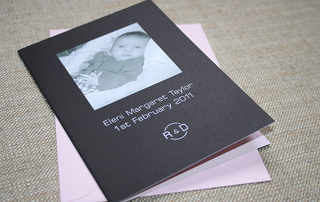 Baby girl announcement card pink black