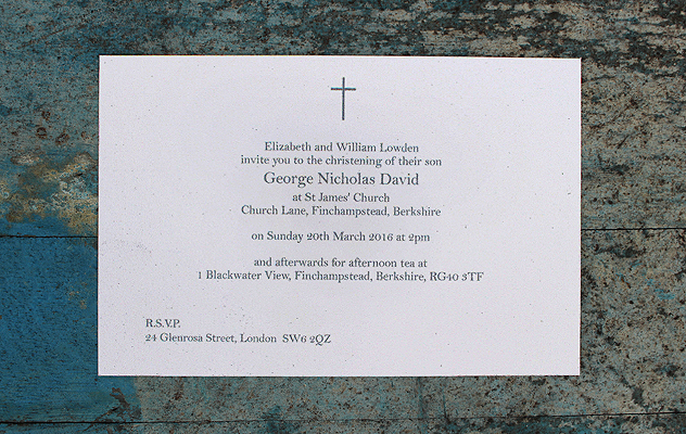 Simple christening invitation design for George