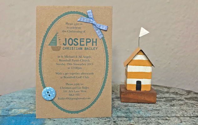 Joseph's christening invitations with boat design