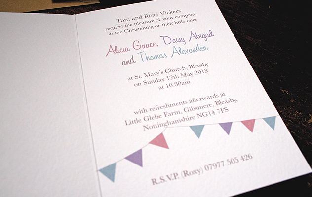 bunting design christening invitation