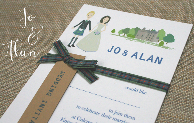 Alan and Jo's wedding invitations Scottish wedding Characters