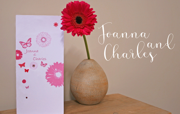 charles and joanna bespoke design pink gerbera wedding invitations