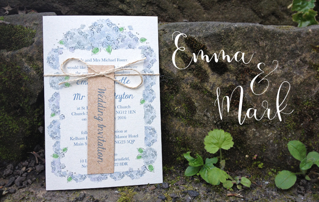 Emma and Mark's Blue Hydrangea Wedding Invitations
