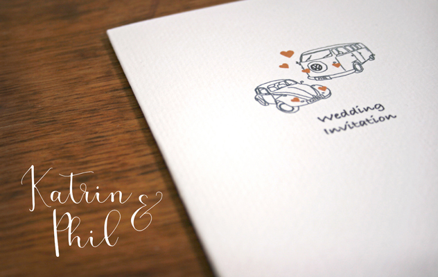 katrin and phil bespoke design VW camper van wedding invitations