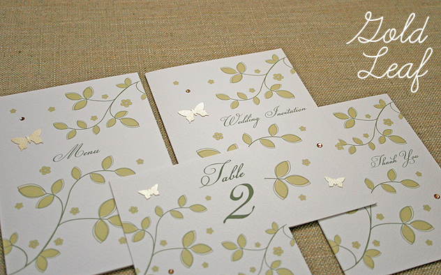 gold leaf pattern wedding stationery design