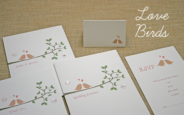 lovebirds on a branch wedding stationery design