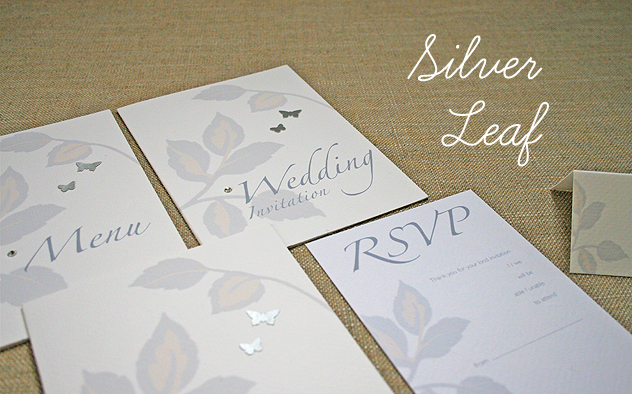 wedding stationery silver leaf range soft contemporary print