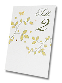 gold leaves table number cards for weddings